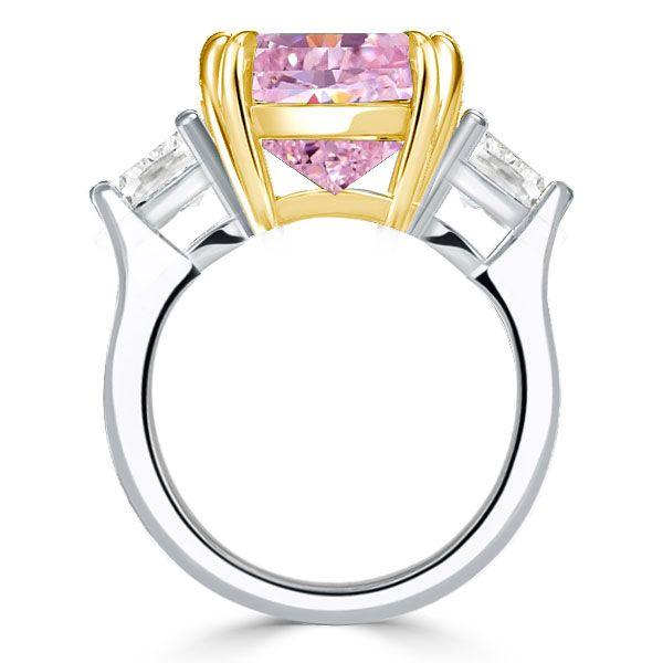 Two-Tone Sterling Silver Cushion Cut Pink Topaz Three Stone Engagement Ring