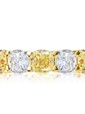 Golden Yellow Cushion Cut Ring Set - 18K Gold Plated Sterling Silver Wedding Band - 5 CT. TW.