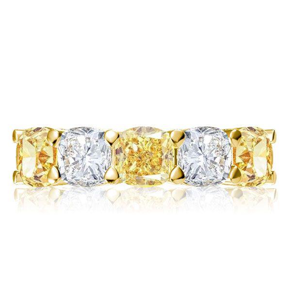 Golden Yellow Cushion Cut Ring Set - 18K Gold Plated Sterling Silver Wedding Band - 5 CT. TW.