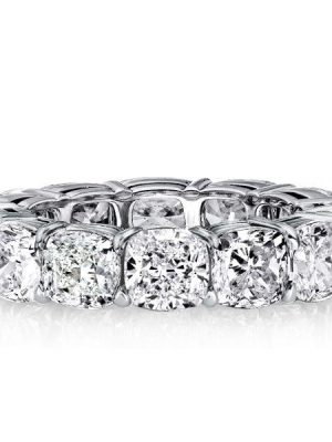 Sterling Silver Cushion Cut Created White Sapphire Eternity Wedding Band for Women