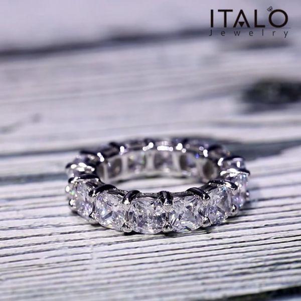 Sterling Silver Cushion Cut Created White Sapphire Eternity Wedding Band for Women