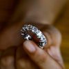 Sterling Silver Cushion Cut Created White Sapphire Eternity Wedding Band for Women
