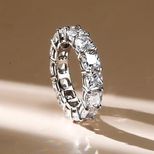 Sterling Silver Cushion Cut Created White Sapphire Eternity Wedding Band for Women