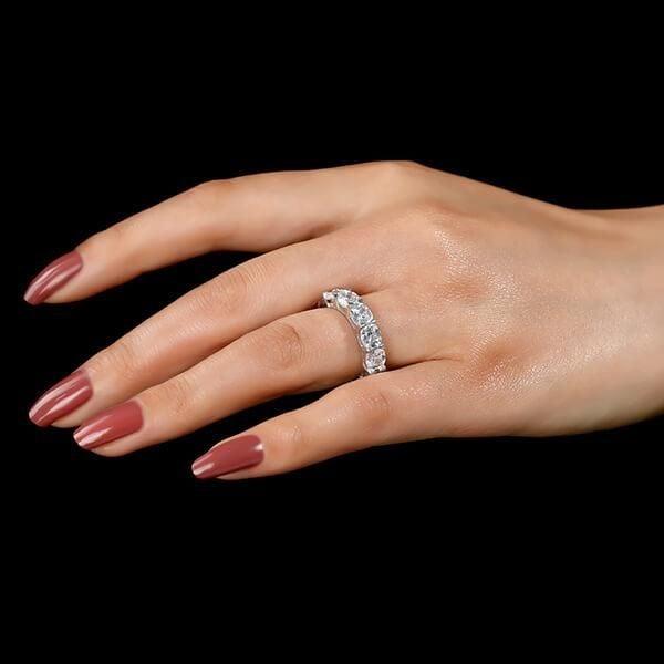 Sterling Silver Cushion Cut Created White Sapphire Eternity Wedding Band for Women