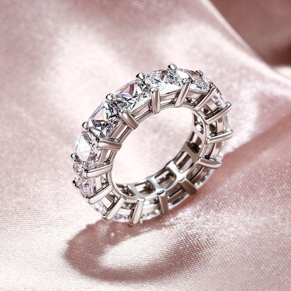 Sterling Silver Cushion Cut Created White Sapphire Eternity Wedding Band for Women