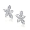 Pear Cut Silver Flower Earrings - Sterling Silver Studs