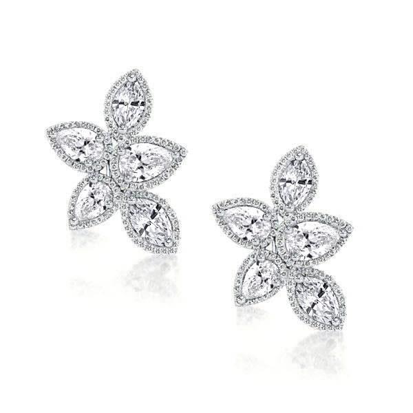 Pear Cut Silver Flower Earrings - Sterling Silver Studs