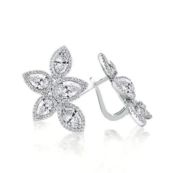Pear Cut Silver Flower Earrings - Sterling Silver Studs