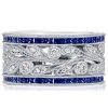 Round Cut White & Blue Sapphire Wedding Band in Sterling Silver