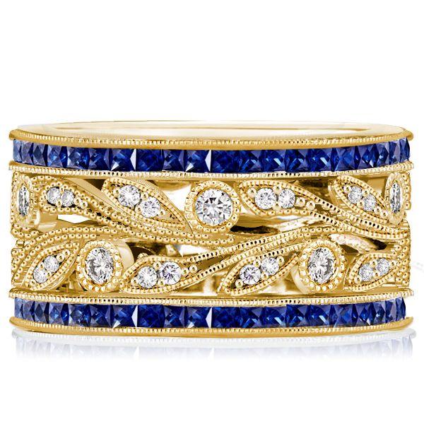 Round Cut White & Blue Sapphire Wedding Band in Sterling Silver