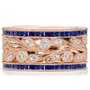 Round Cut White & Blue Sapphire Wedding Band in Sterling Silver