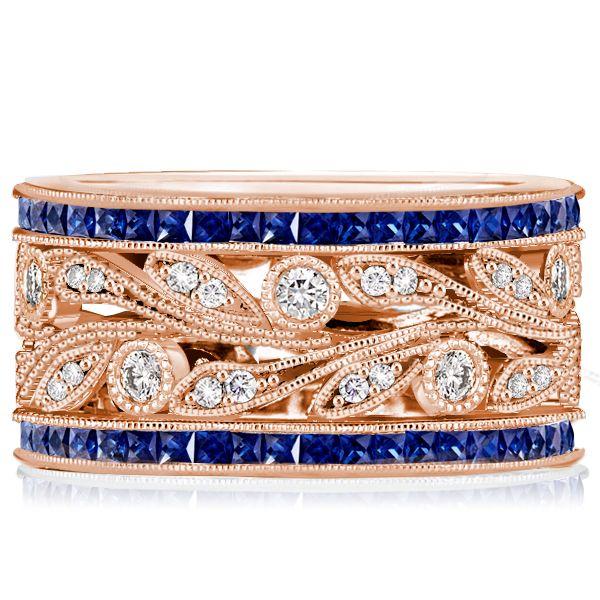 Round Cut White & Blue Sapphire Wedding Band in Sterling Silver