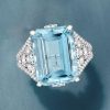 14.22 CT Emerald Cut Aquamarine Engagement Ring in Rhodium Plated Sterling Silver