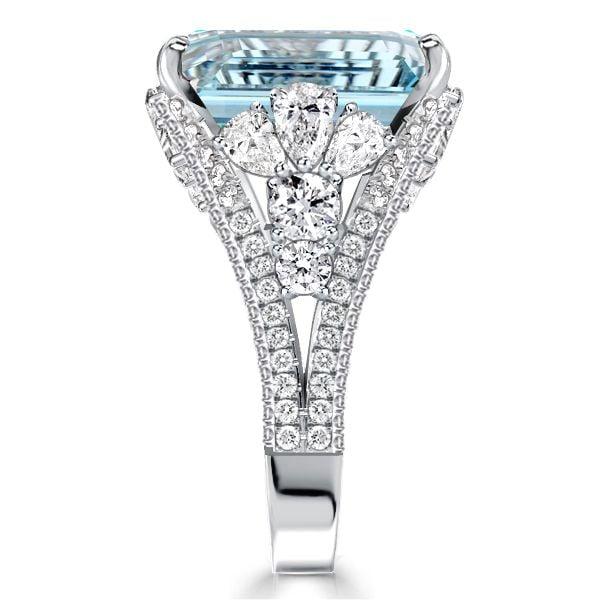 14.22 CT Emerald Cut Aquamarine Engagement Ring in Rhodium Plated Sterling Silver