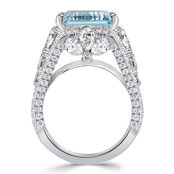 14.22 CT Emerald Cut Aquamarine Engagement Ring in Rhodium Plated Sterling Silver