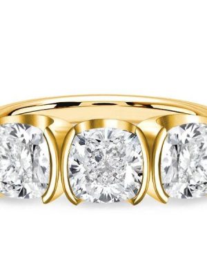 Cushion Cut White Sapphire 3 Stone Engagement Ring in 18K Gold Plated Sterling Silver