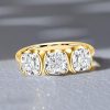 Cushion Cut White Sapphire 3 Stone Engagement Ring in 18K Gold Plated Sterling Silver