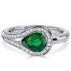 Pear Emerald & Sapphire Ring - 925 Sterling Silver Promise Ring