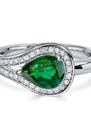 Pear Emerald & Sapphire Ring - 925 Sterling Silver Promise Ring