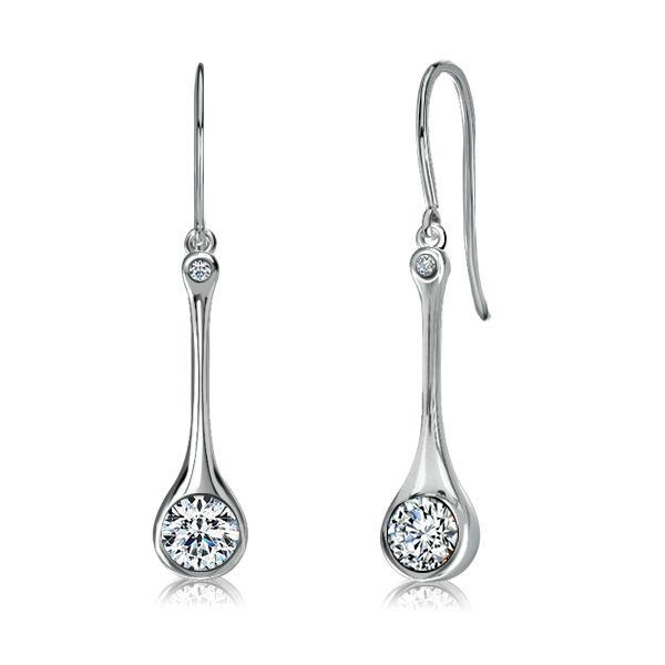 White Sapphire Skinny Drop Earrings in Sterling Silver - Elegant Dangle Earrings