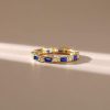 Baguette Blue Sapphire Eternity Wedding Band in Sterling Silver with Gold Plating Options