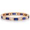 Baguette Blue Sapphire Eternity Wedding Band in Sterling Silver with Gold Plating Options