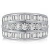 Triple Row White Sapphire Wedding Band - Sterling Silver Anniversary Ring