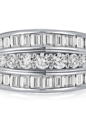 Triple Row White Sapphire Wedding Band - Sterling Silver Anniversary Ring