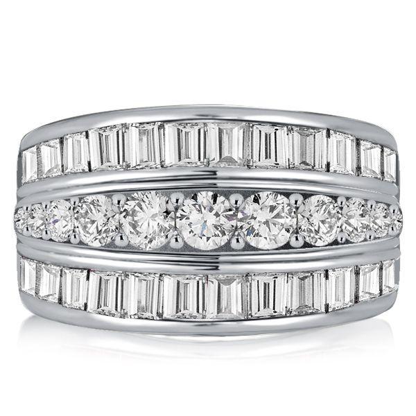 Triple Row White Sapphire Wedding Band - Sterling Silver Anniversary Ring