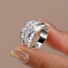 Triple Row White Sapphire Wedding Band - Sterling Silver Anniversary Ring