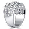 Triple Row White Sapphire Wedding Band - Sterling Silver Anniversary Ring
