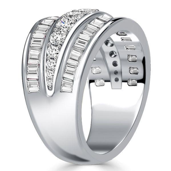 Triple Row White Sapphire Wedding Band - Sterling Silver Anniversary Ring
