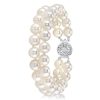 Double Row White Pearl Bracelet - 925 Sterling Silver, 9mm Pearls