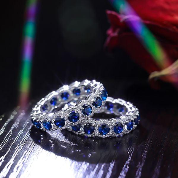 Halo Created Round Diamond Wedding Band 3.00 CT. TW. in Sterling Silver