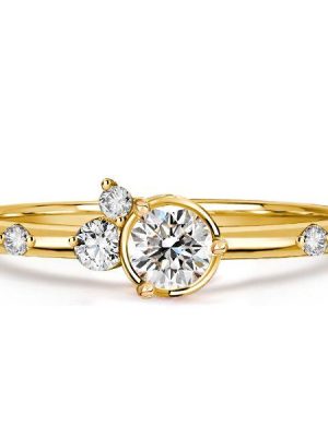 White Sapphire Flurry Engagement Ring in Sterling Silver Bezel Setting
