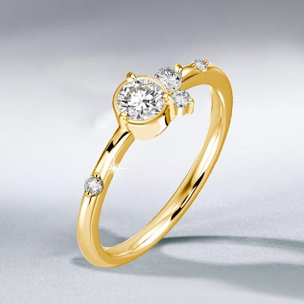 White Sapphire Flurry Engagement Ring in Sterling Silver Bezel Setting