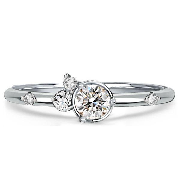 White Sapphire Flurry Engagement Ring in Sterling Silver Bezel Setting