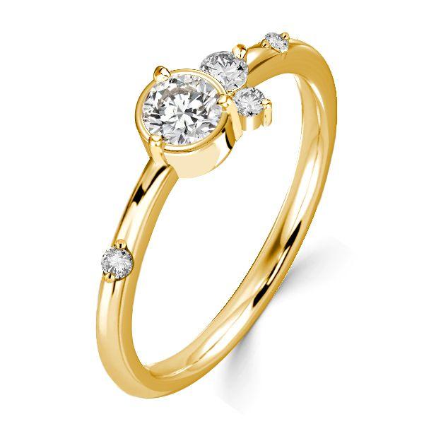 White Sapphire Flurry Engagement Ring in Sterling Silver Bezel Setting