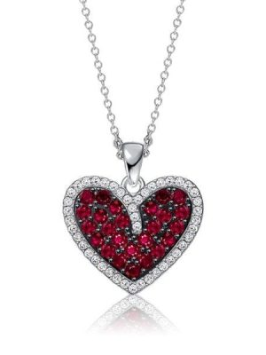 Two-Tone Garnet Heart Pendant Necklace for Women in Rhodium-Plated Sterling Silver