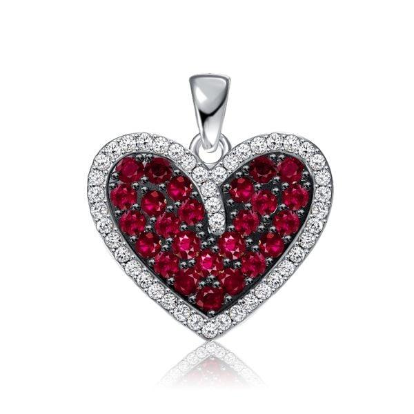 Two-Tone Garnet Heart Pendant Necklace for Women in Rhodium-Plated Sterling Silver