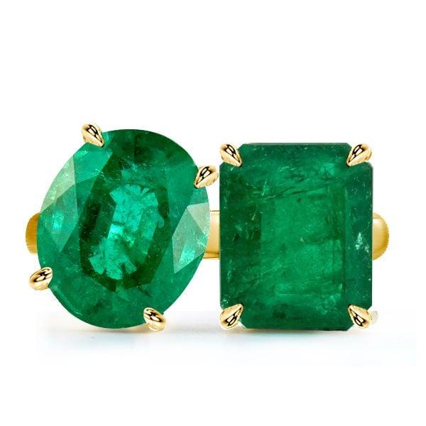 18K Gold Plated Sterling Silver Emerald & Oval Cut Twin Stone Engagement Ring 9.00 CT.TW.