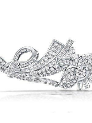 Art Deco Flower Brooch for Women in Sterling Silver with 2.15 CT. TW Stones