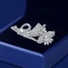 Art Deco Flower Brooch for Women in Sterling Silver with 2.15 CT. TW Stones