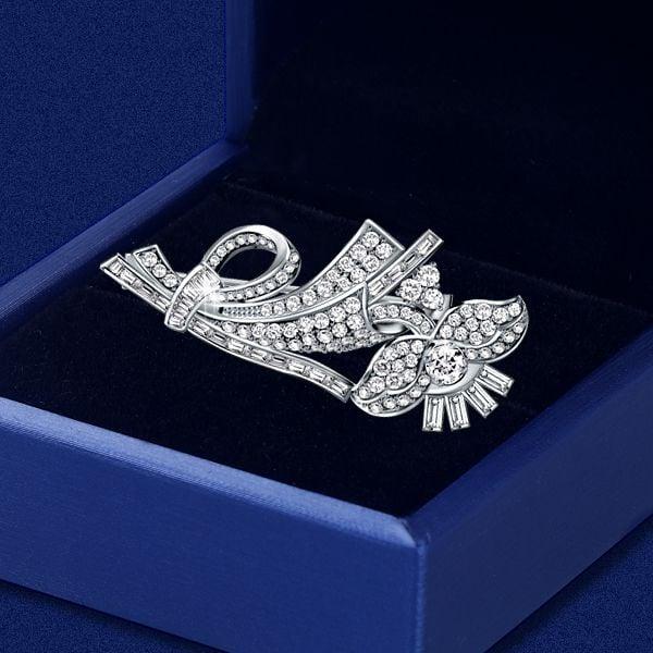 Art Deco Flower Brooch for Women in Sterling Silver with 2.15 CT. TW Stones