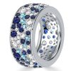 Blue Sapphire Eternity Wedding Band 925 Sterling Silver Multi Row Anniversary Ring