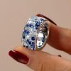Blue Sapphire Eternity Wedding Band 925 Sterling Silver Multi Row Anniversary Ring