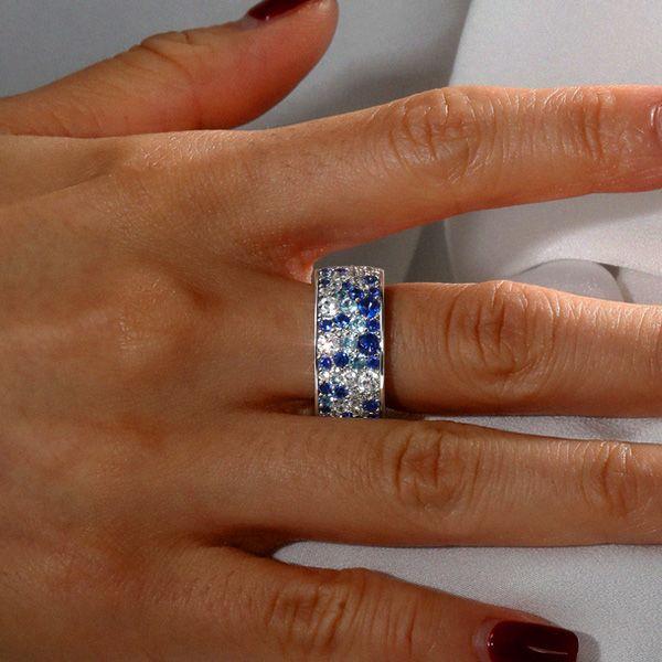Blue Sapphire Eternity Wedding Band 925 Sterling Silver Multi Row Anniversary Ring