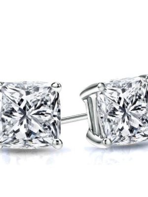 Cushion Cut White Sapphire Stud Earrings in Sterling Silver