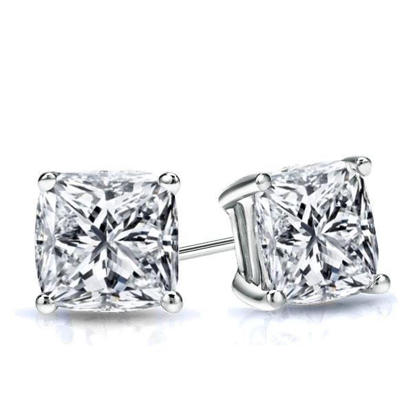 Cushion Cut White Sapphire Stud Earrings in Sterling Silver