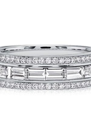 Channel Set Emerald Cut Half Eternity Wedding Band in Sterling Silver with 1.38 CT. TW. Accents